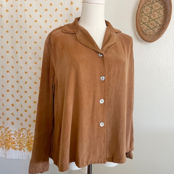 Vintage 90s Autumn Brown Faux Suede Blouse | Timbuktu Station Made in USA - Picture 2 of 8